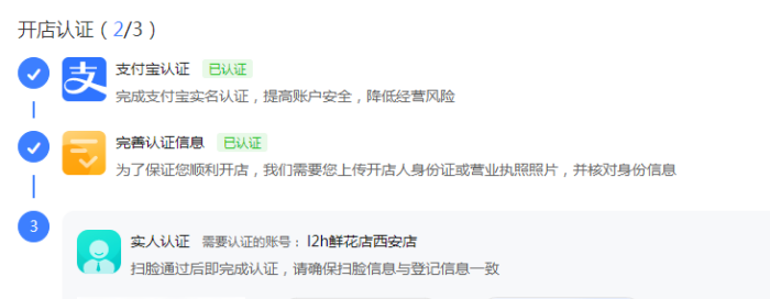 淘宝开店三个认证